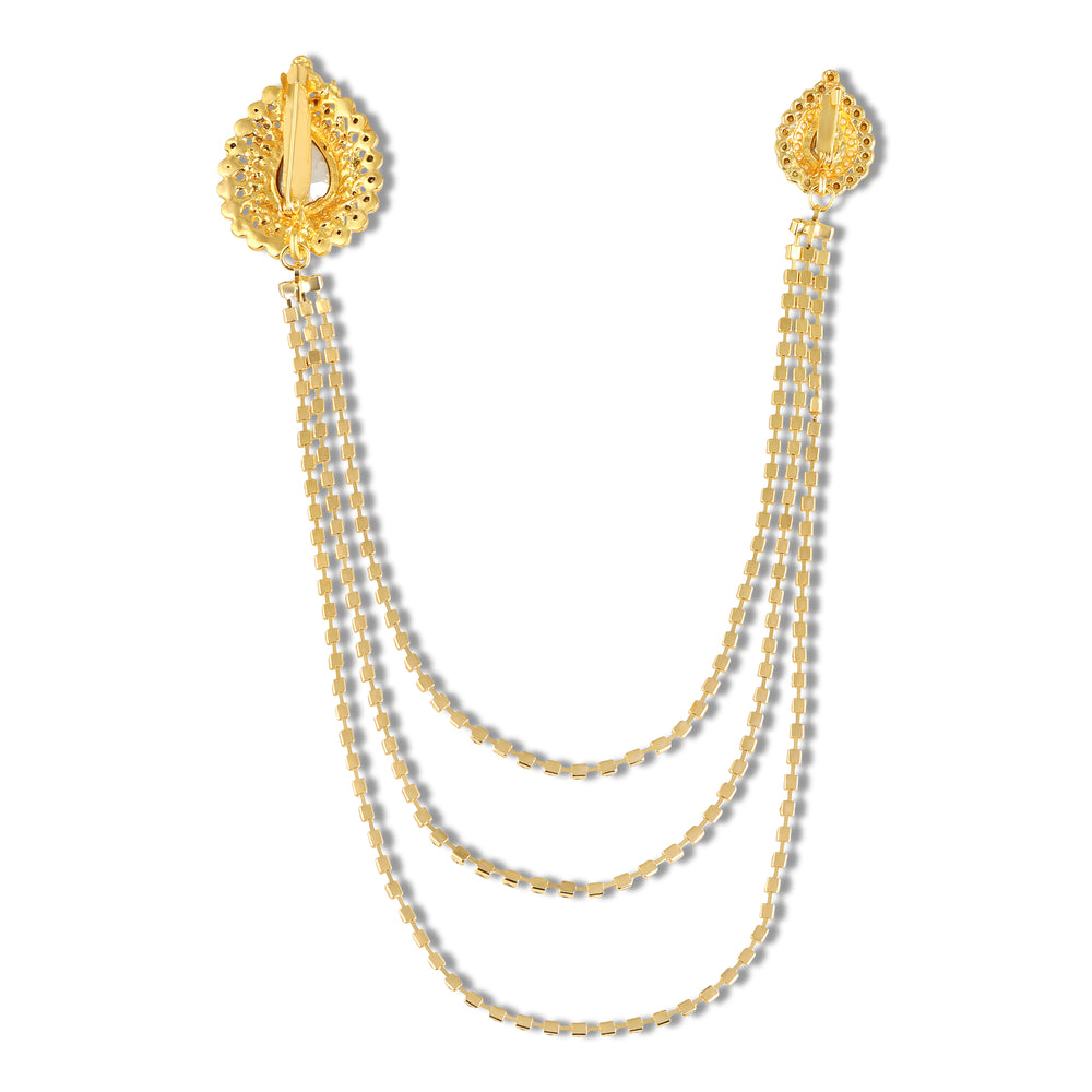 Crystal Studded 3 Layered Chain Brooch