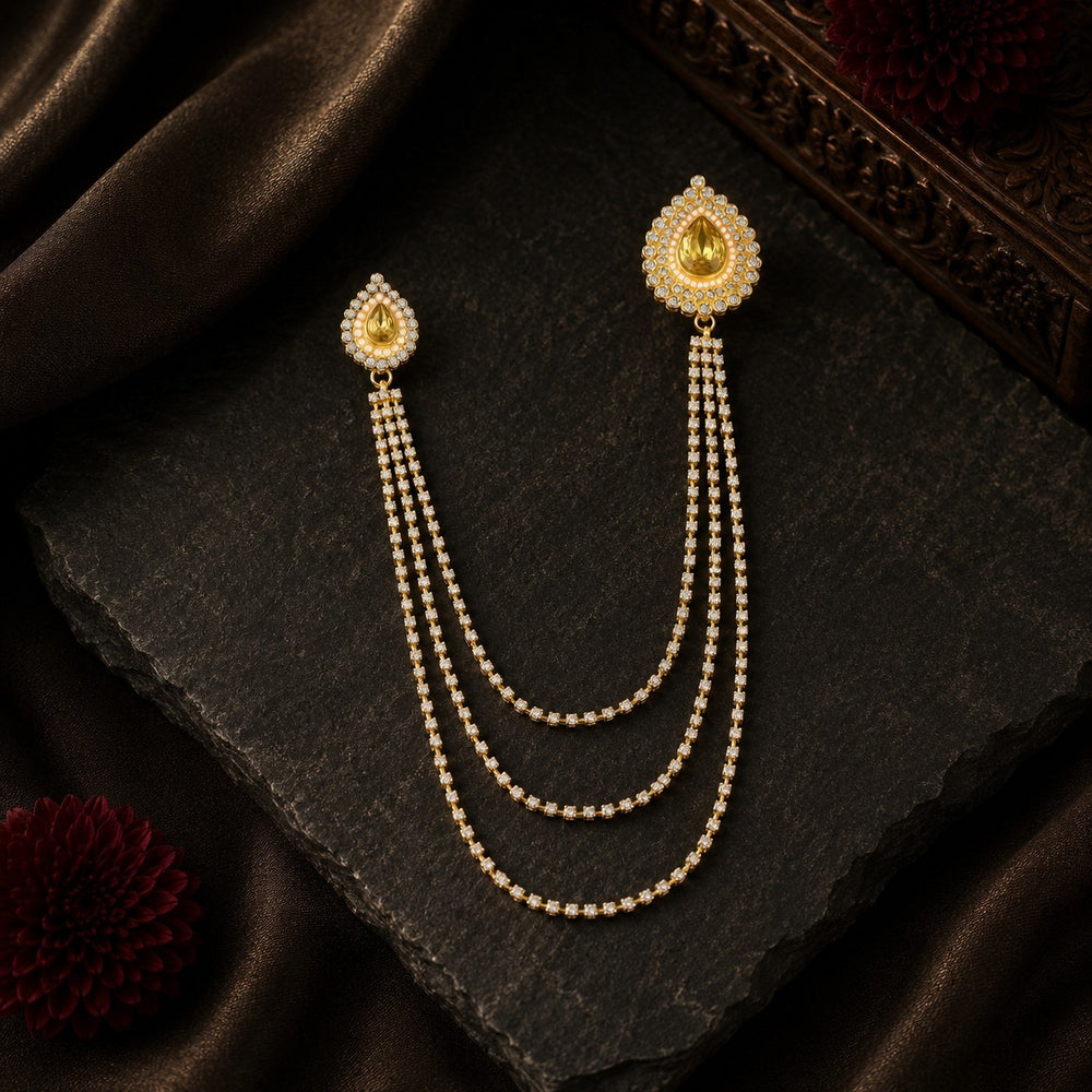 Crystal Studded 3 Layered Chain Brooch