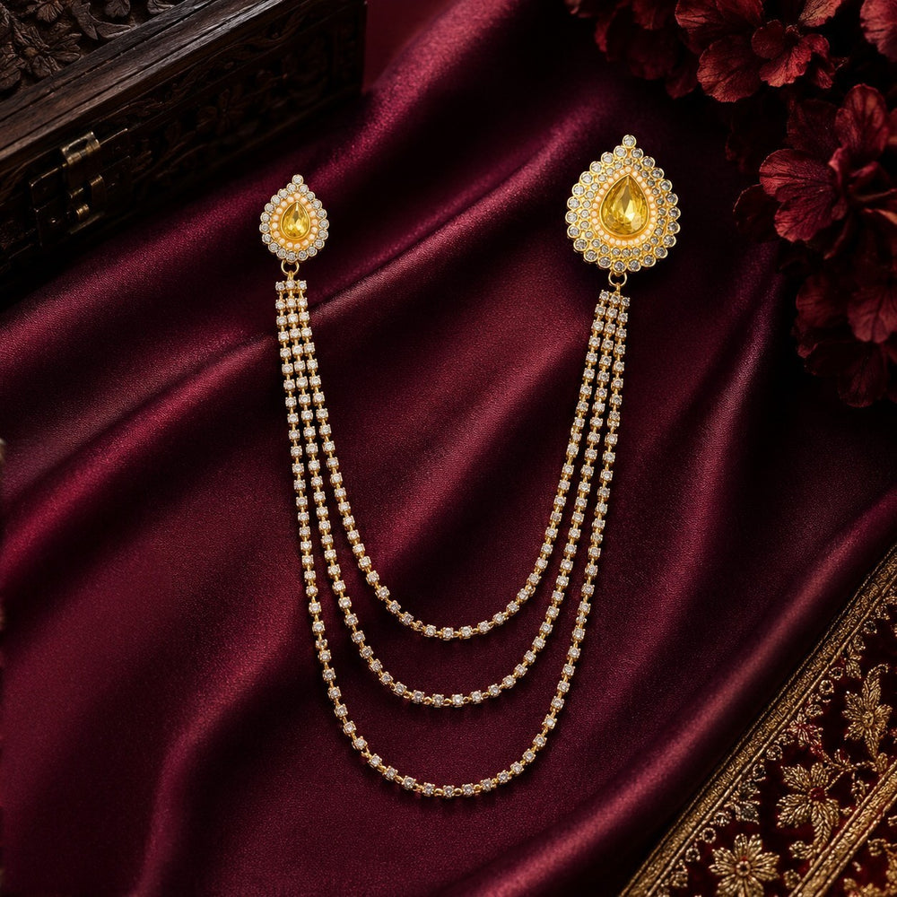 Crystal Studded 3 Layered Chain Brooch