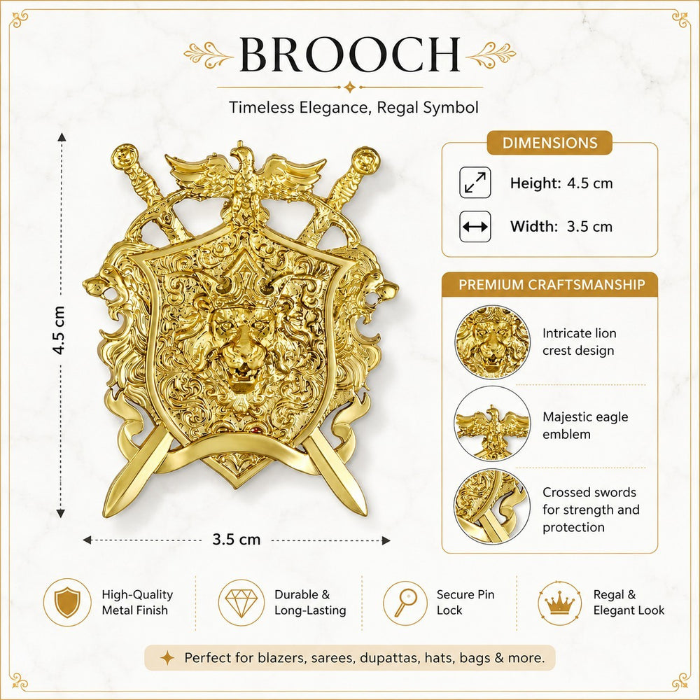 Royal Lion Crest Gold Men Brooch