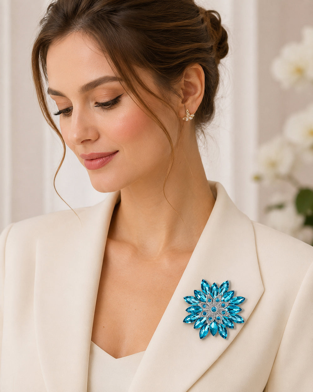 Floral Crystal Women Brooch Pin