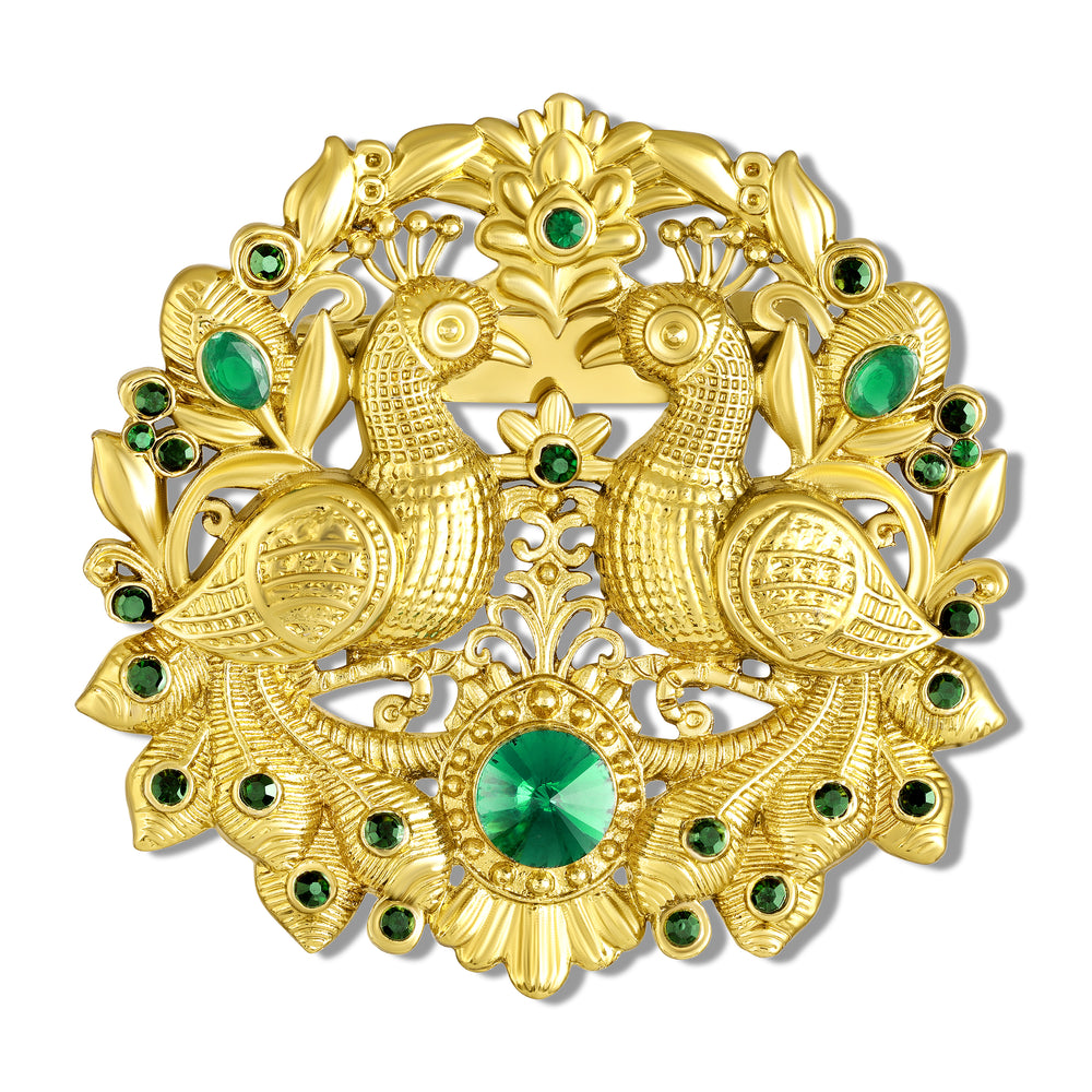 Mayur Milan Green Crystals Unisex Brooch