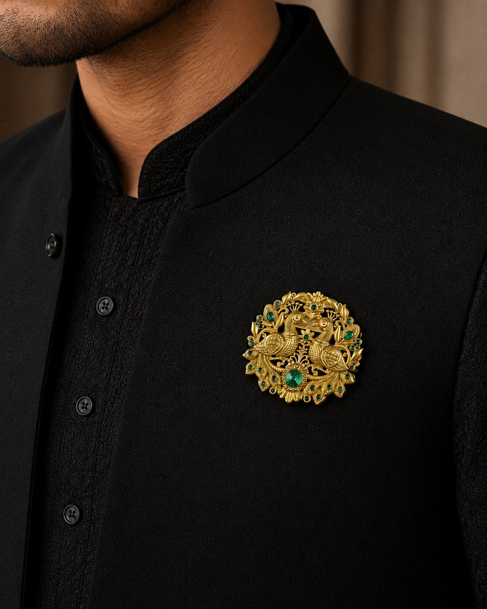 Mayur Milan Green Crystals Unisex Brooch