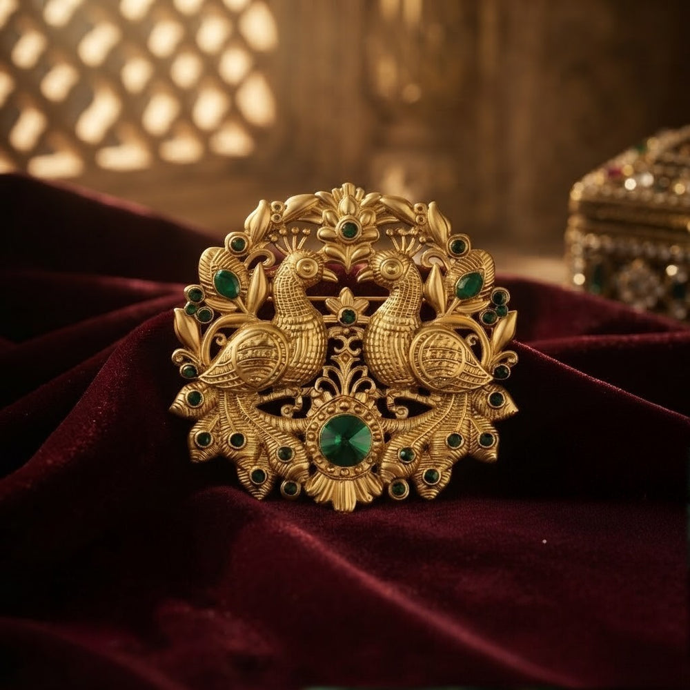 Mayur Milan Green Crystals Unisex Brooch
