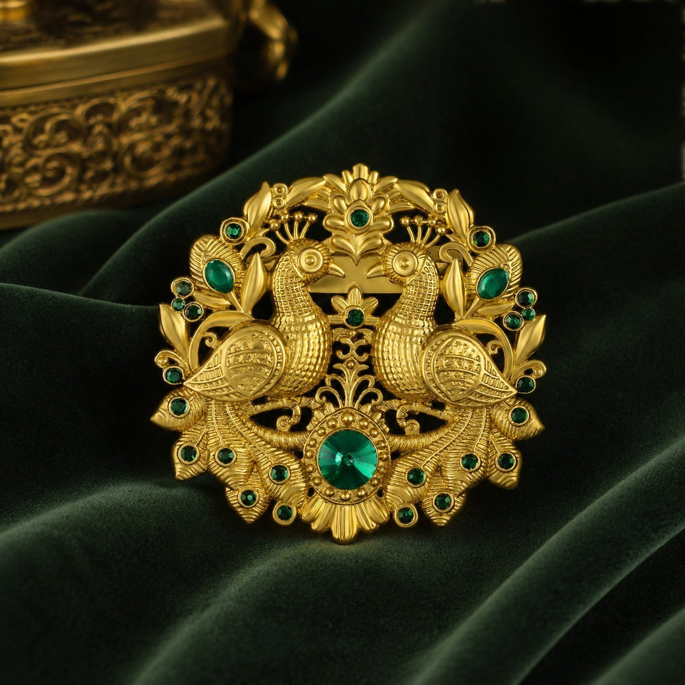 Mayur Milan Green Crystals Unisex Brooch