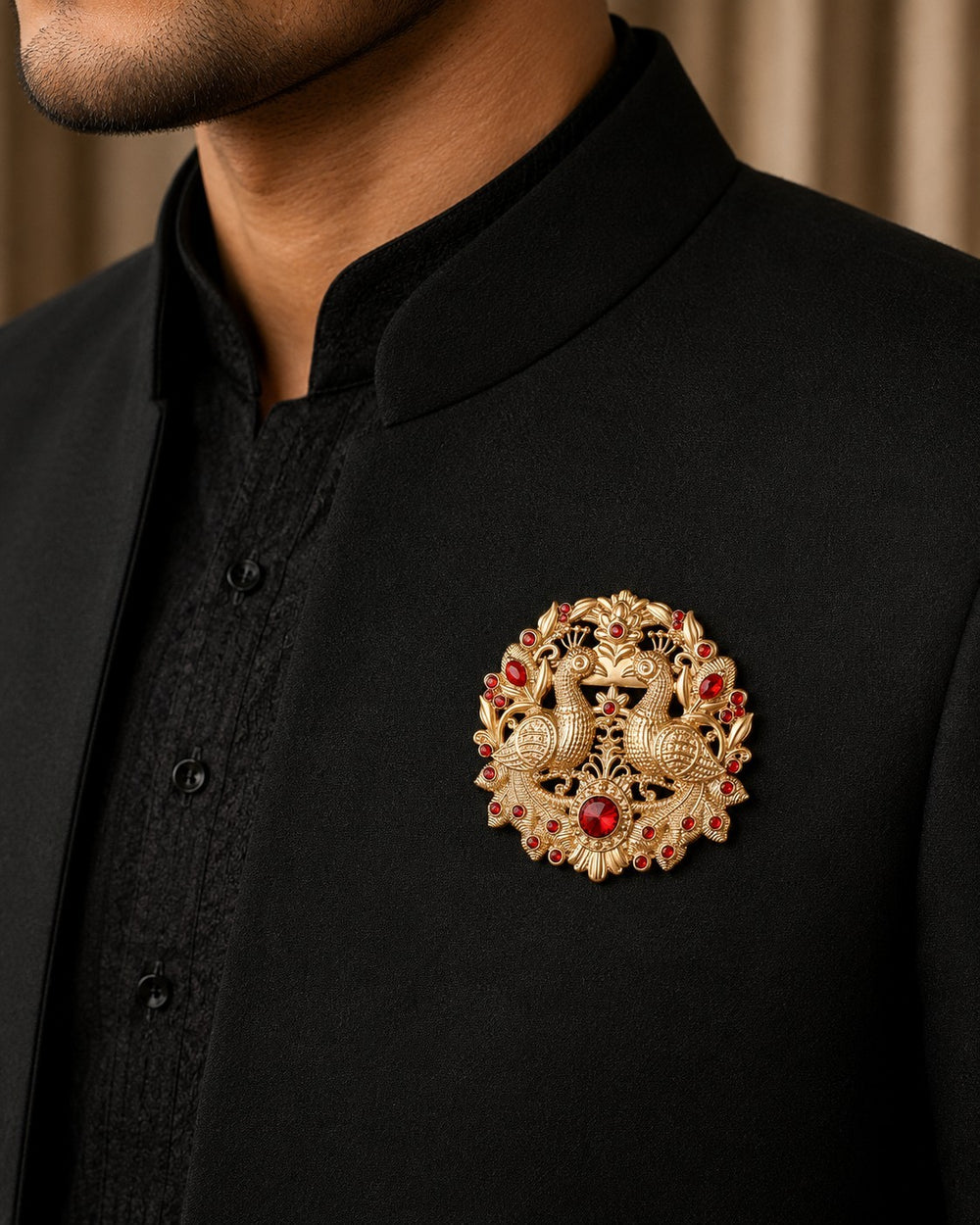 Mayur Milan Green Crystals Unisex Brooch