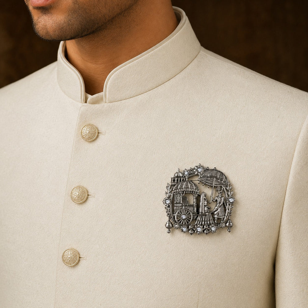 Rajwadi Dulha Dulhan Doli Brooch