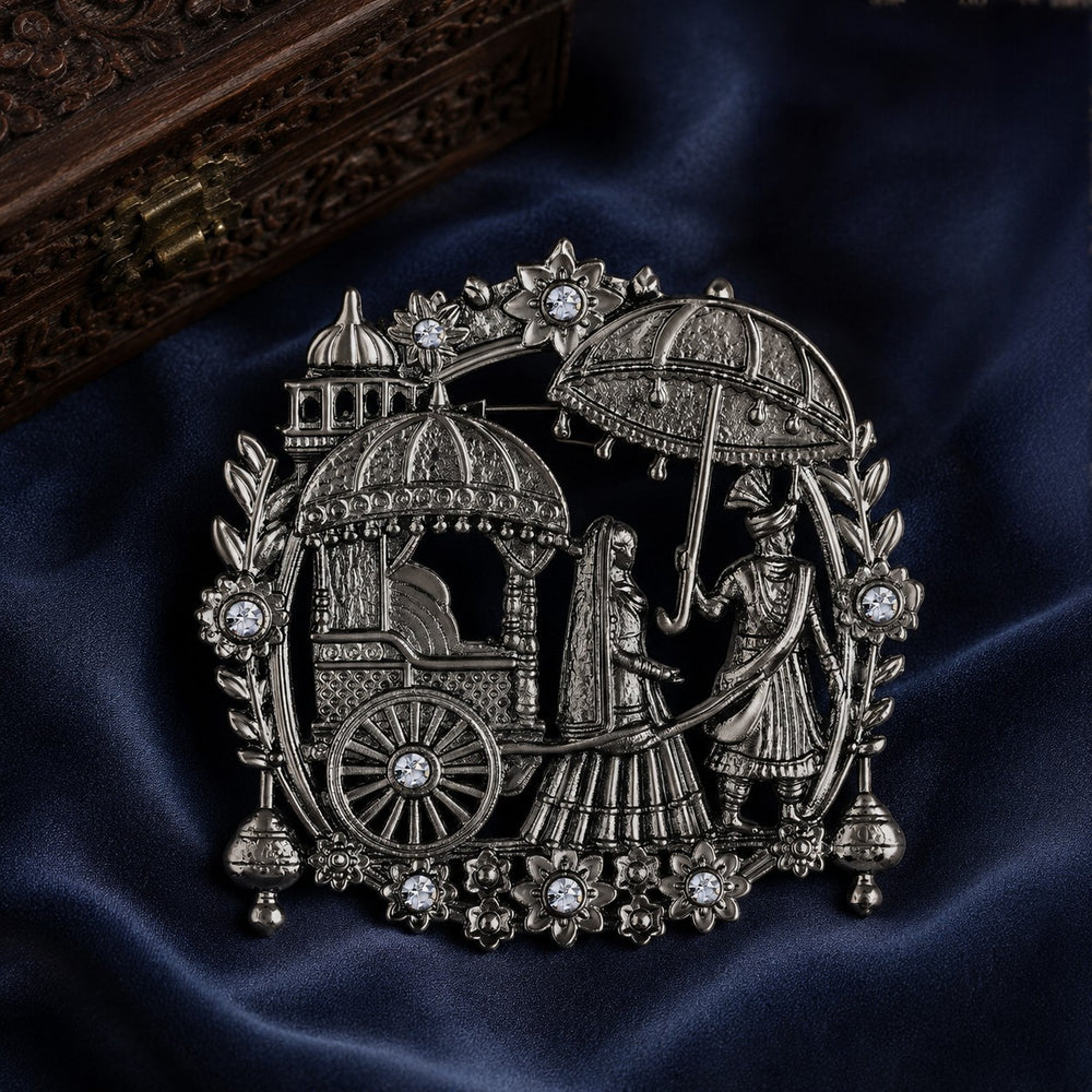 Rajwadi Dulha Dulhan Doli Brooch