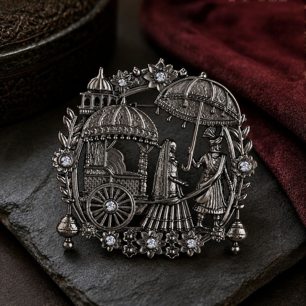 Rajwadi Dulha Dulhan Doli Brooch