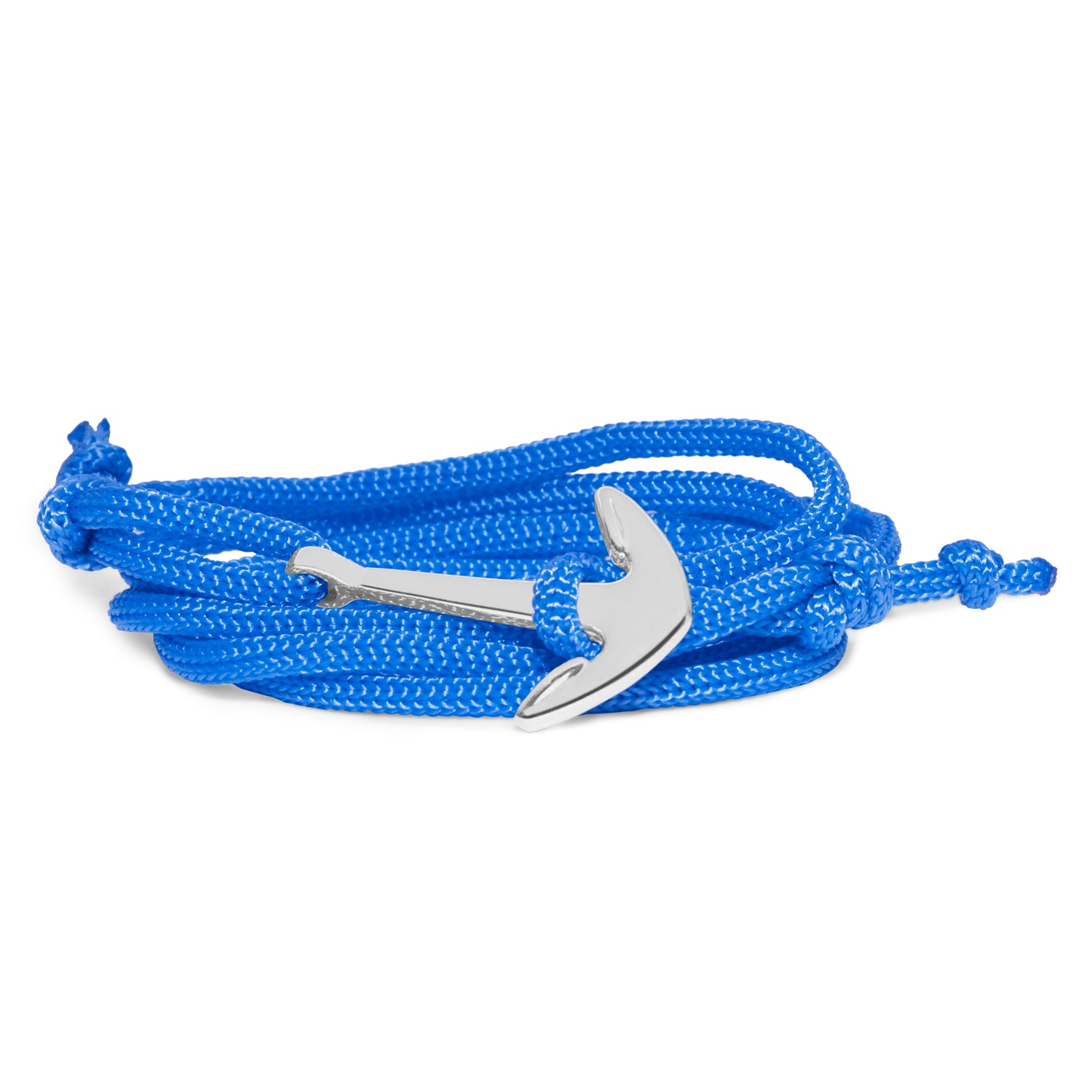 Anchor In Loop Rhodium Plated Adjustable Blue Rope Style Unisex Bracelet
