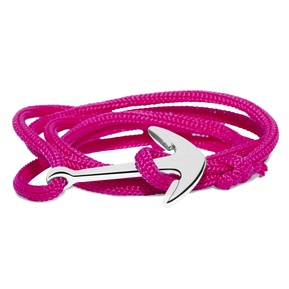 Anchor In Loop Rhodium Plated Adjustable Blue Rope Style Unisex Bracelet