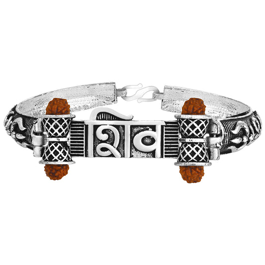 Silver Oxidised Shiv Kada Bracelet