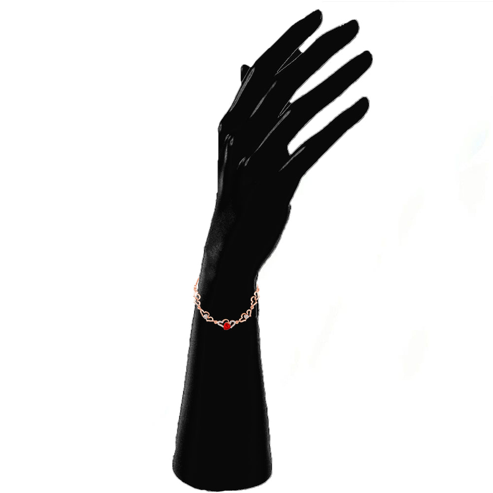 Lovely Red Heart Link Bracelet with Glittering Crystal