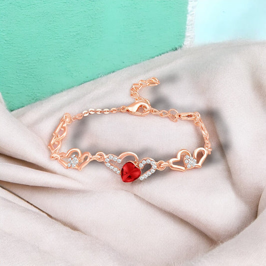 Lovely Red Heart Link Bracelet with Glittering Crystal