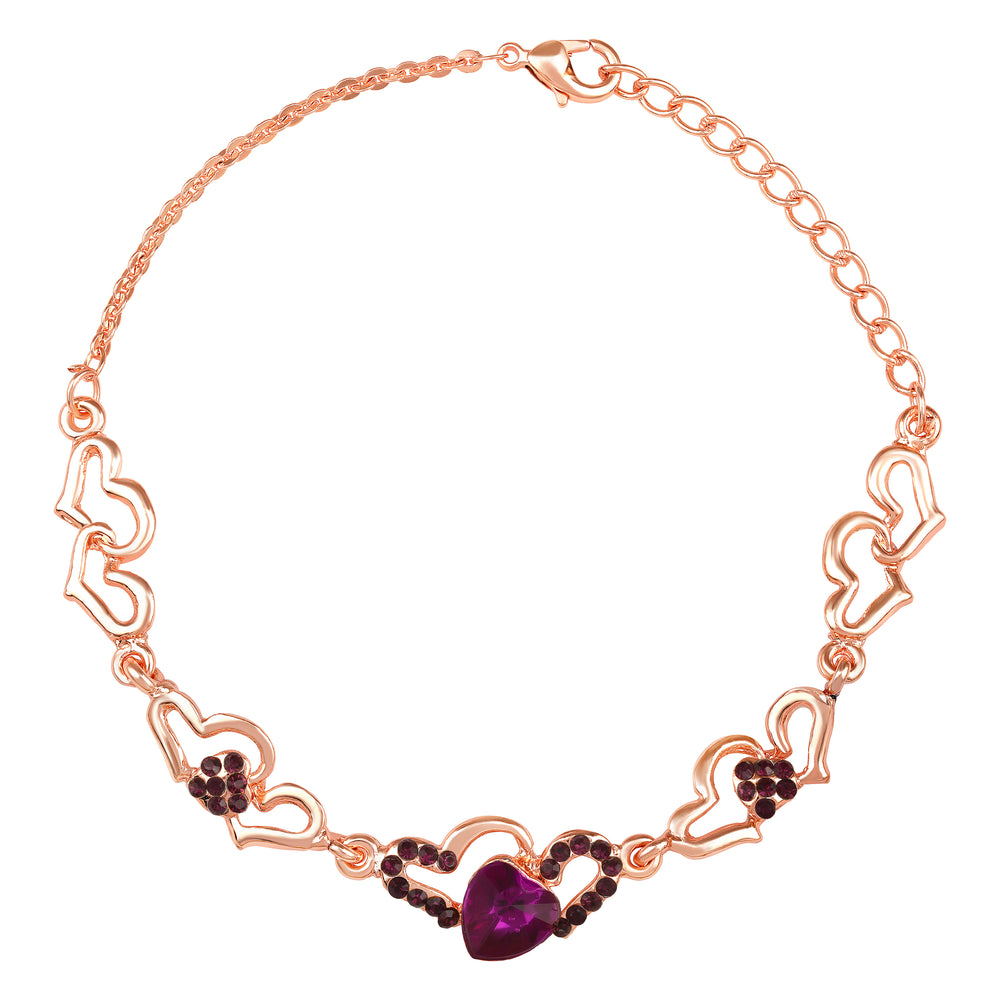 Lovely Red Heart Link Bracelet with Glittering Crystal