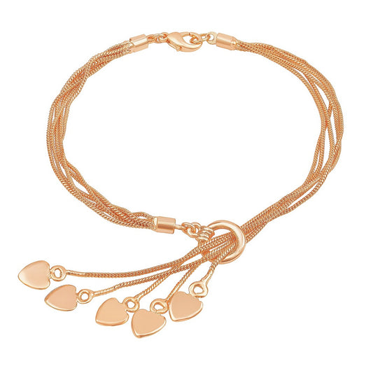 Layered Chain Heart Charm Rosegold Plated Bracelet