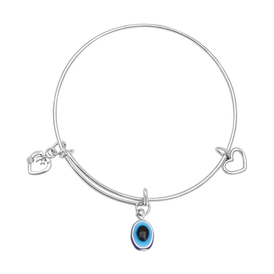 Evil Eye and Heart Charms Adjustable Kada Bracelet