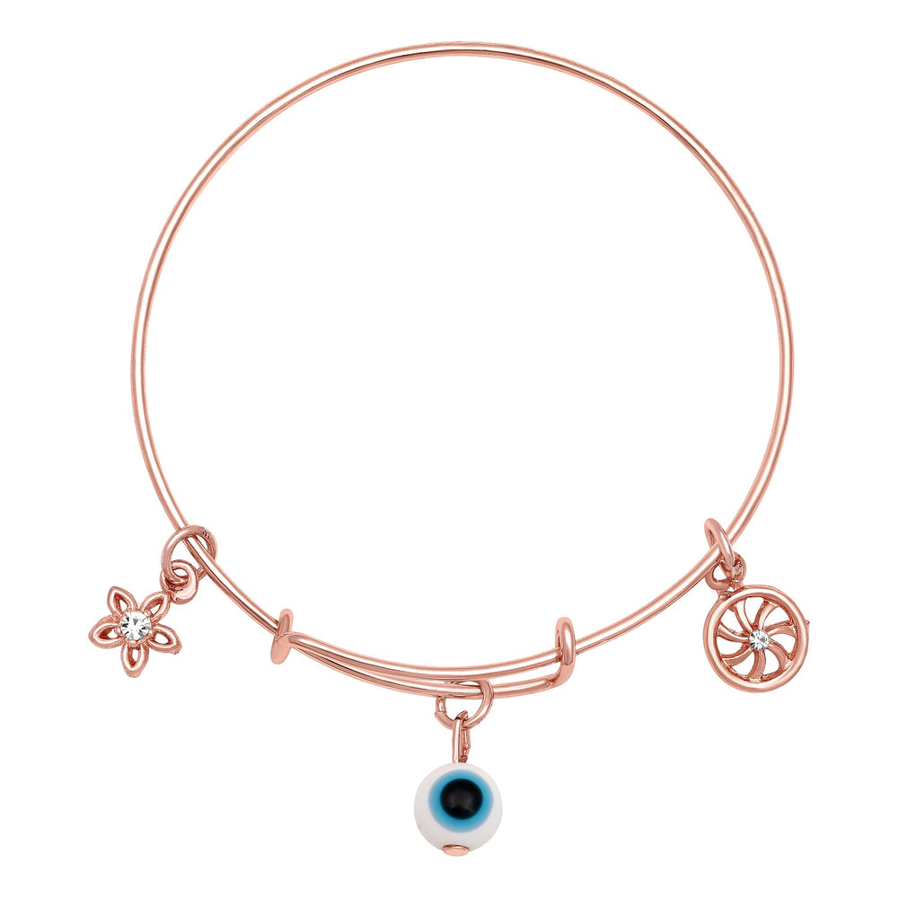 Evil Eye and Heart Charms Adjustable Kada Bracelet