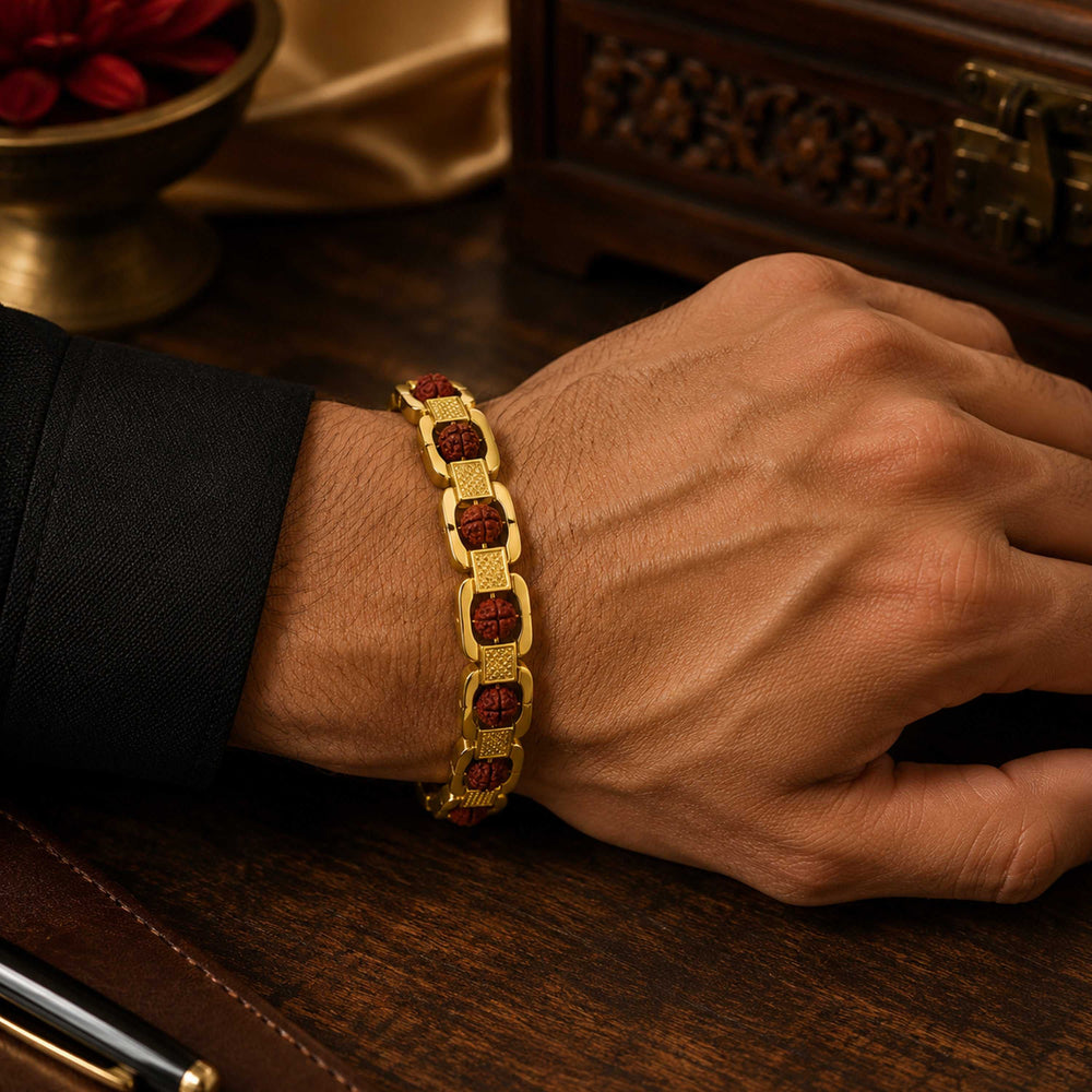 Rudraksha Gold Link Men Bracelet