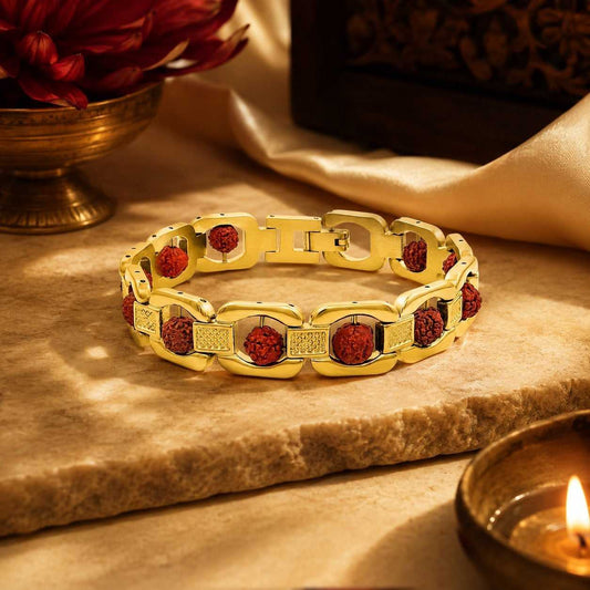 Rudraksha Gold Link Men Bracelet