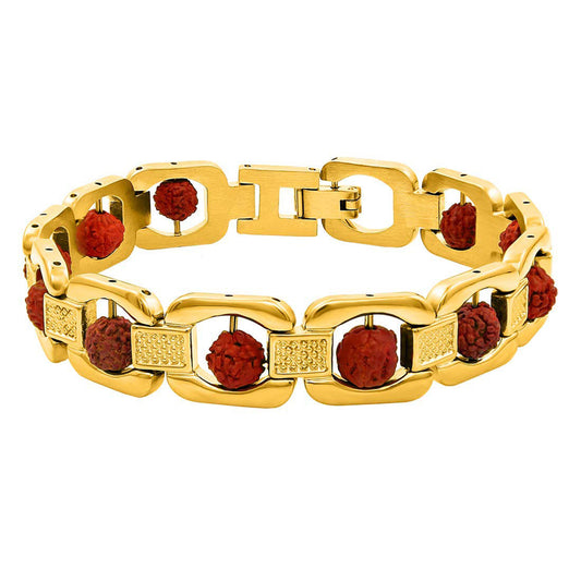 Rudraksha Gold Link Men Bracelet