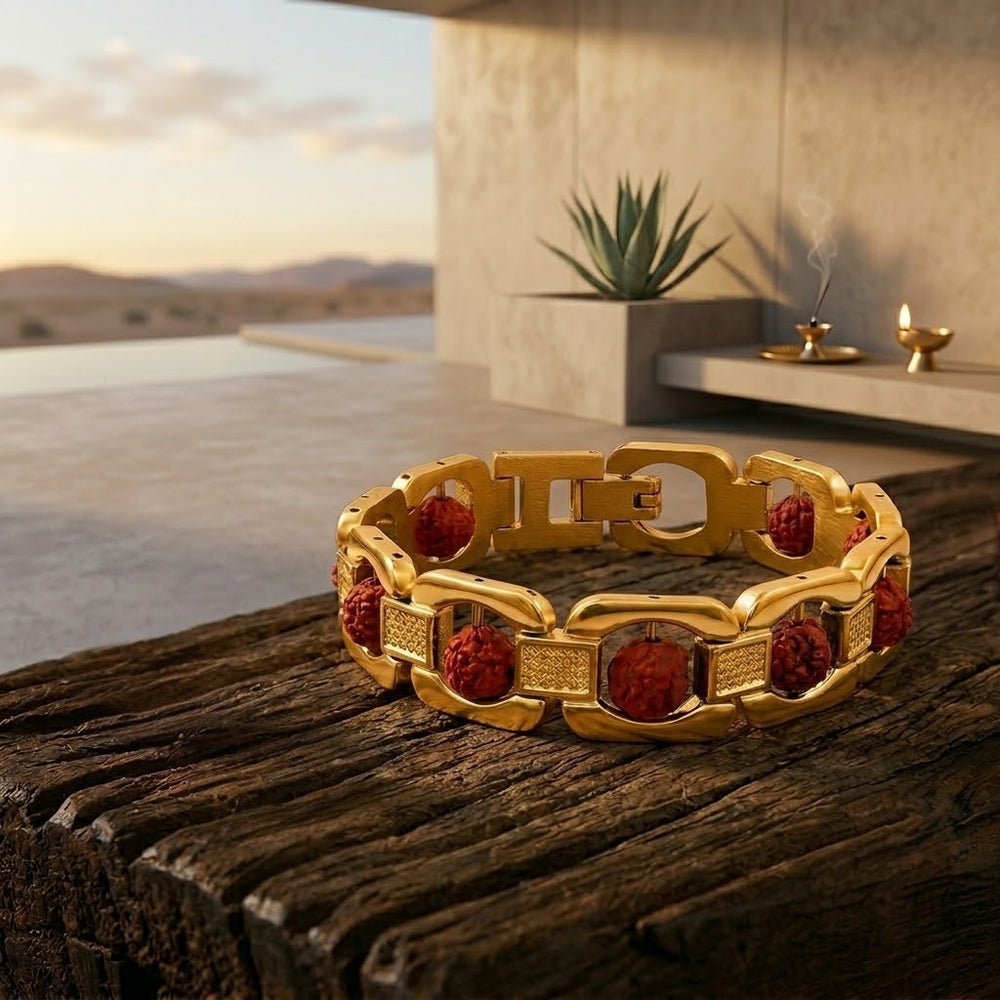 Rudraksha Gold Link Men Bracelet