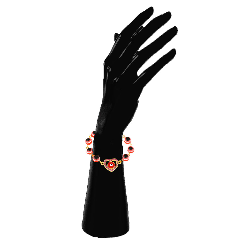 Red Heart and Evil Eye Adjustable Bracelet