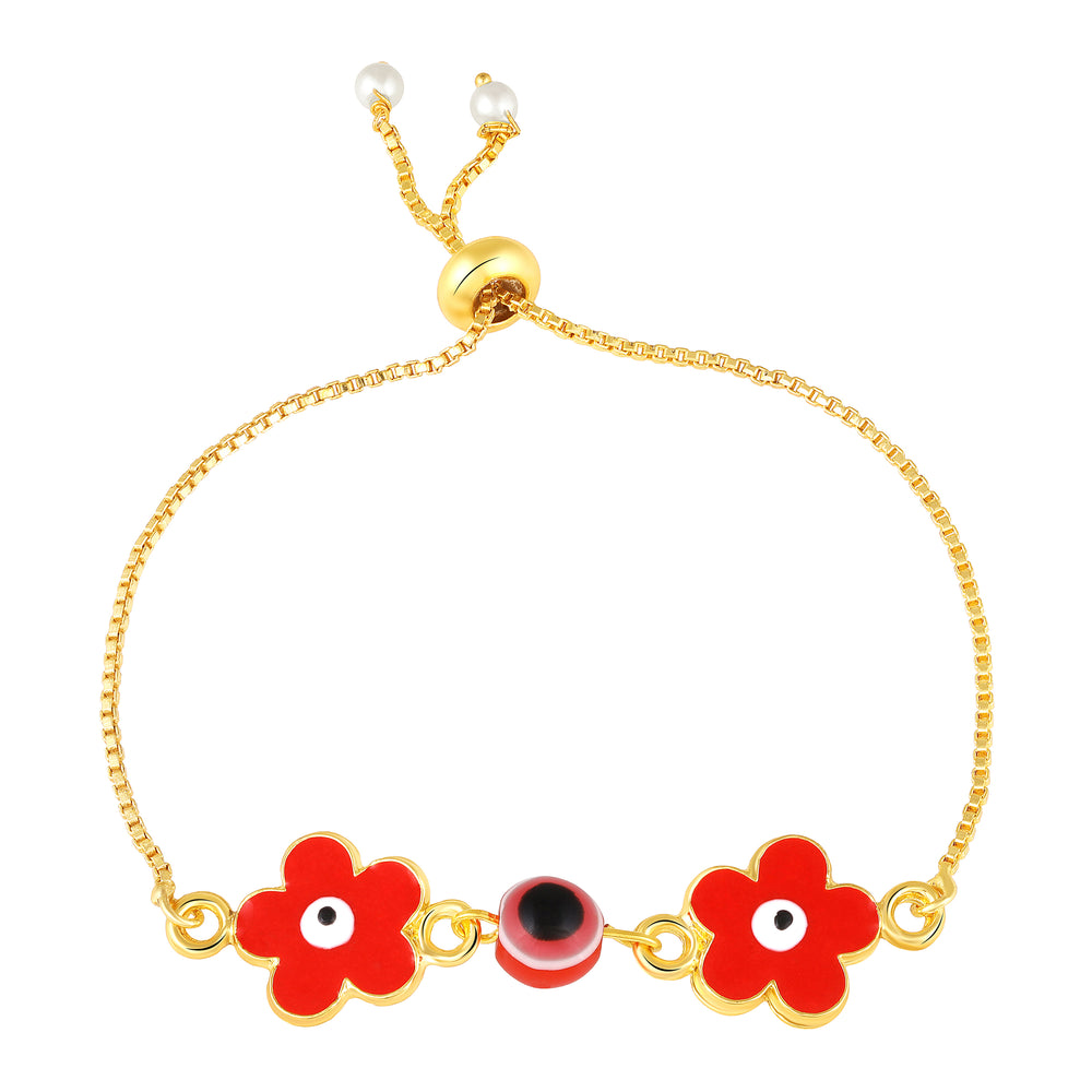Meenakari Enamel Dual Floral Red Evil Eye Adjustable Bracelet
