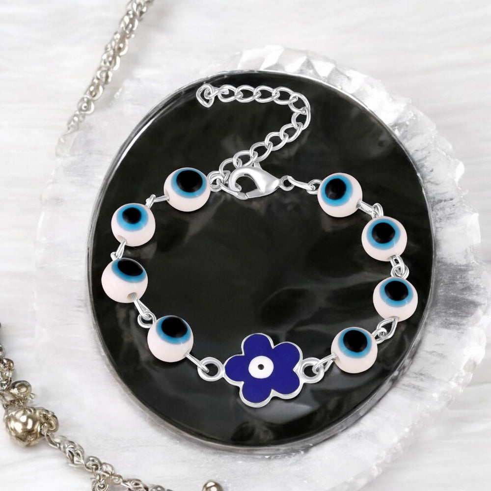 Meenakari Enamel Dual Floral Red Evil Eye Adjustable Bracelet