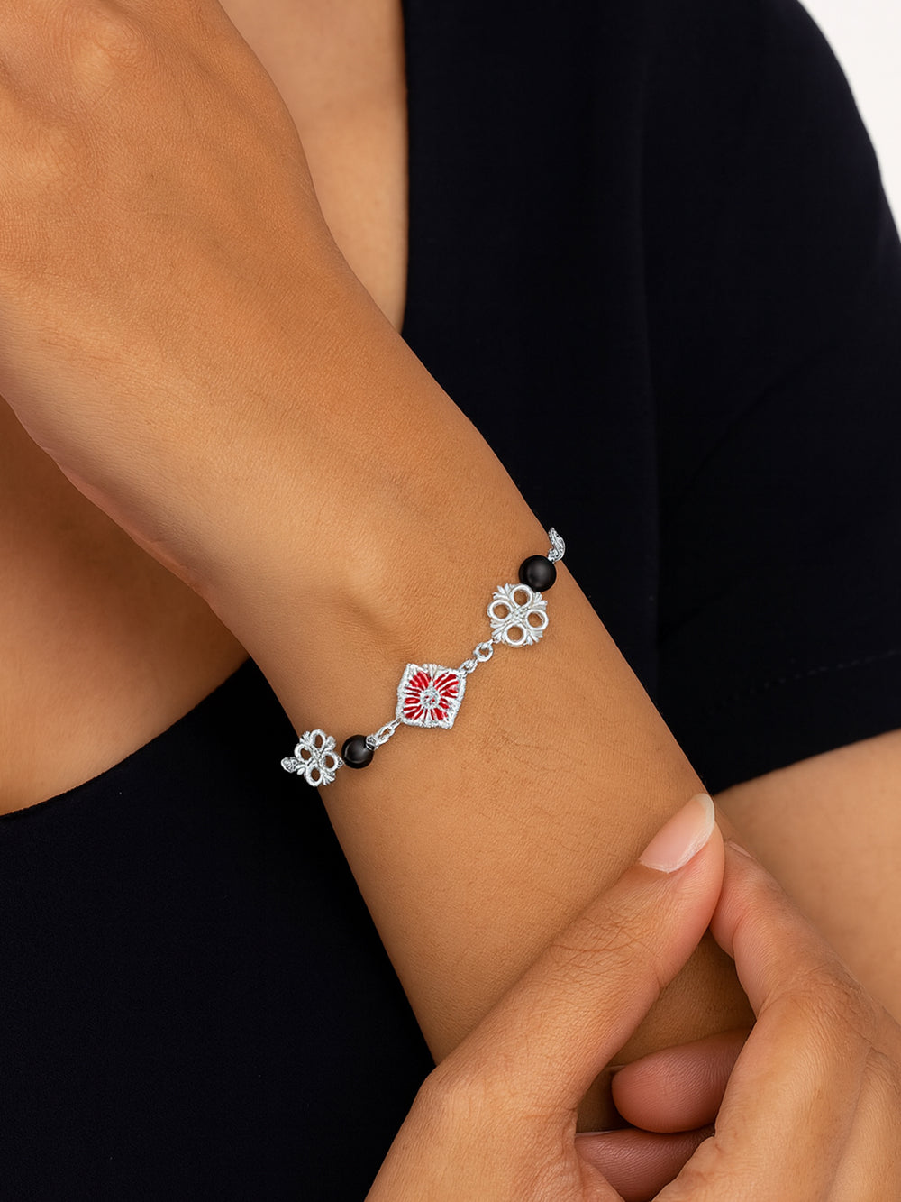 Red Meenakari Floral Adjustable Bracelet