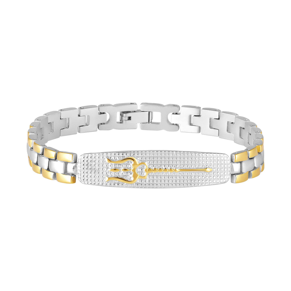 Premium Dual Tone Trishul Textured Chain Link Bracelet