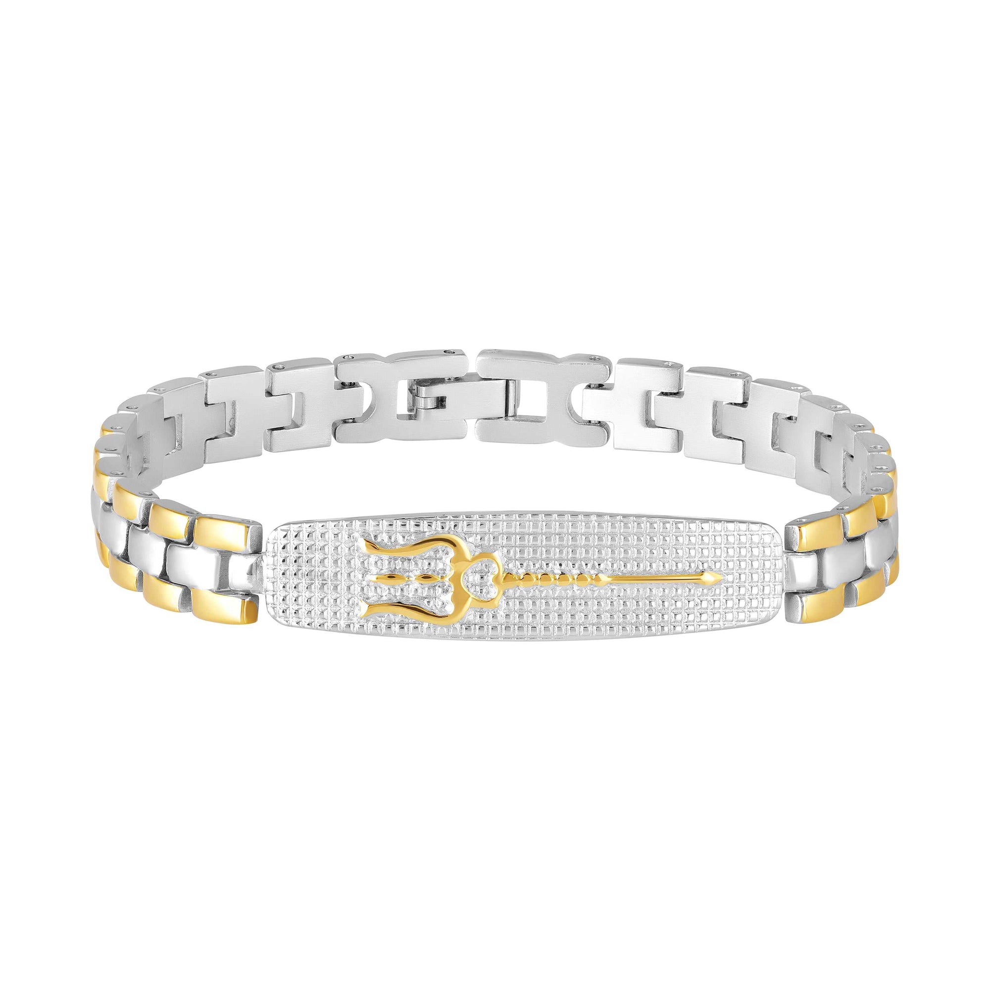 Premium Dual Tone Trishul Textured Chain Link Bracelet
