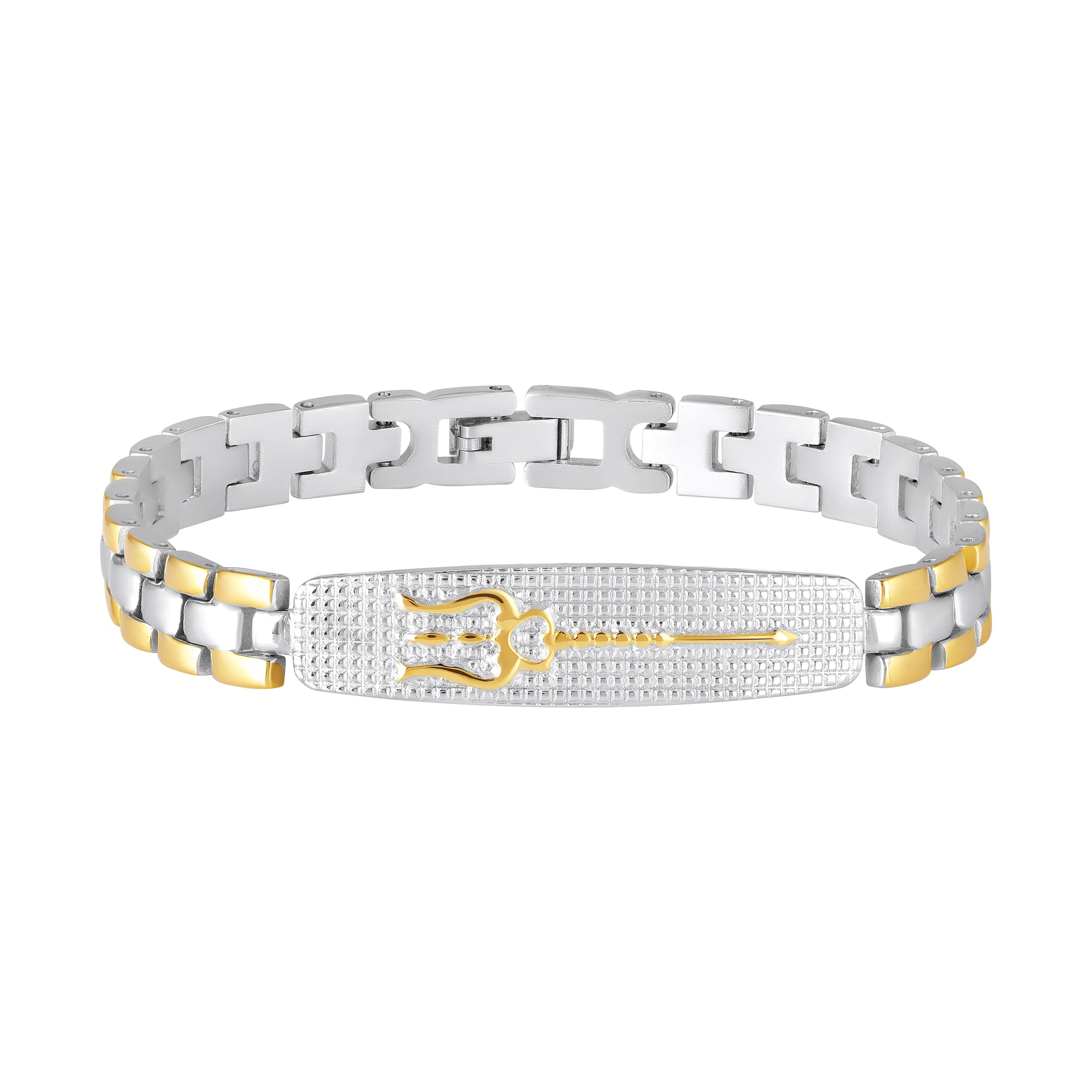 Premium Dual Tone Trishul Textured Chain Link Bracelet