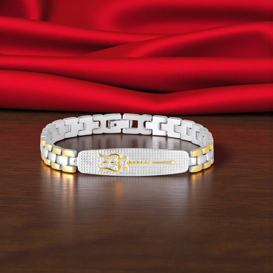 Premium Dual Tone Trishul Textured Chain Link Bracelet