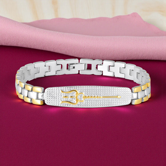 Premium Dual Tone Trishul Textured Chain Link Bracelet