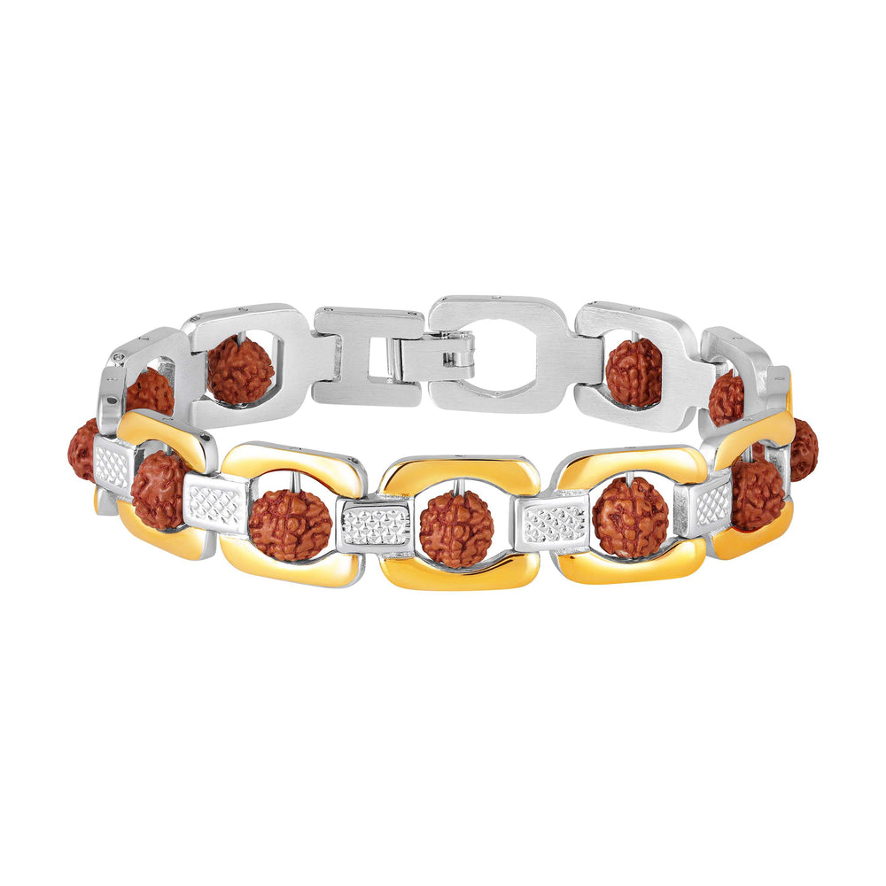 Rudraksha Gold Link Men Bracelet