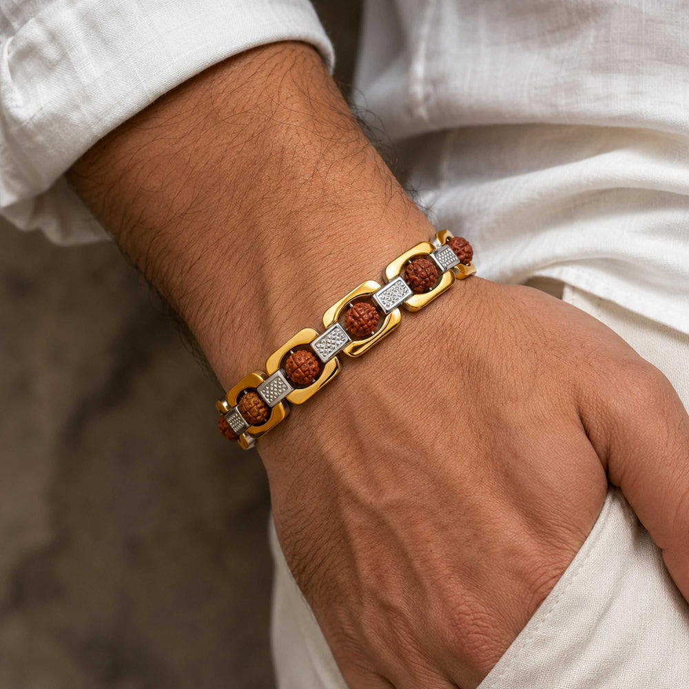Rudraksha Gold Link Men Bracelet