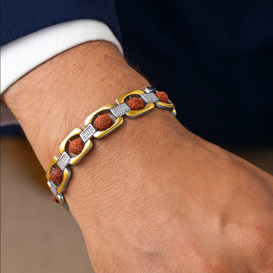 Premium Link Dual Tone Rudraksha Men's Bracelet