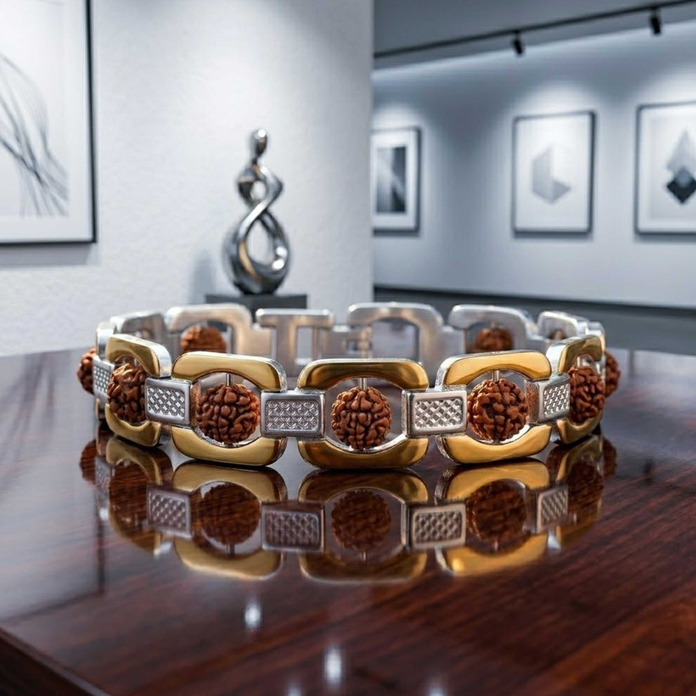 Rudraksha Gold Link Men Bracelet