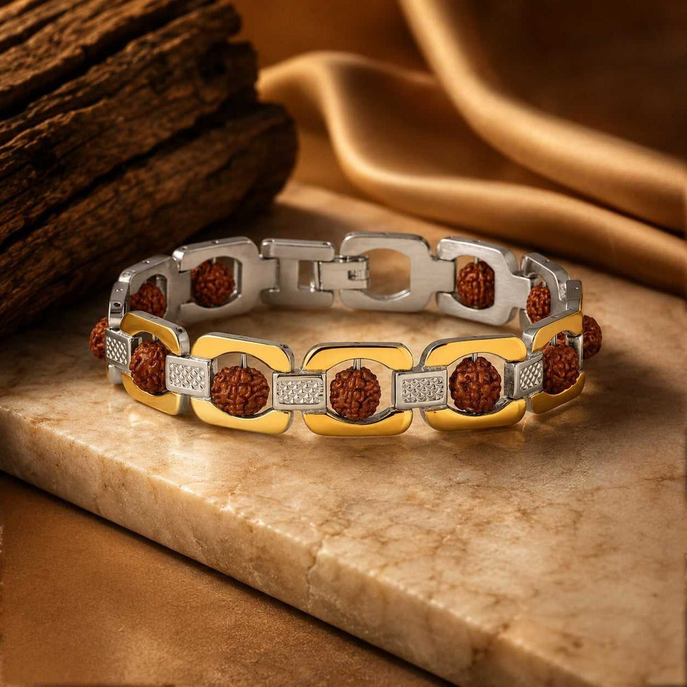 Rudraksha Gold Link Men Bracelet