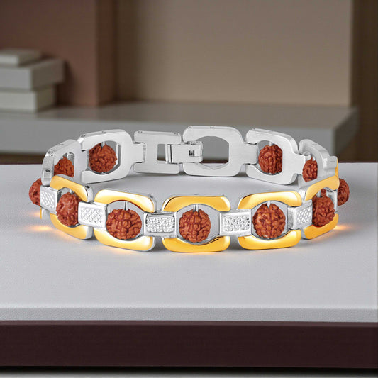 Premium Link Dual Tone Rudraksha Men's Bracelet