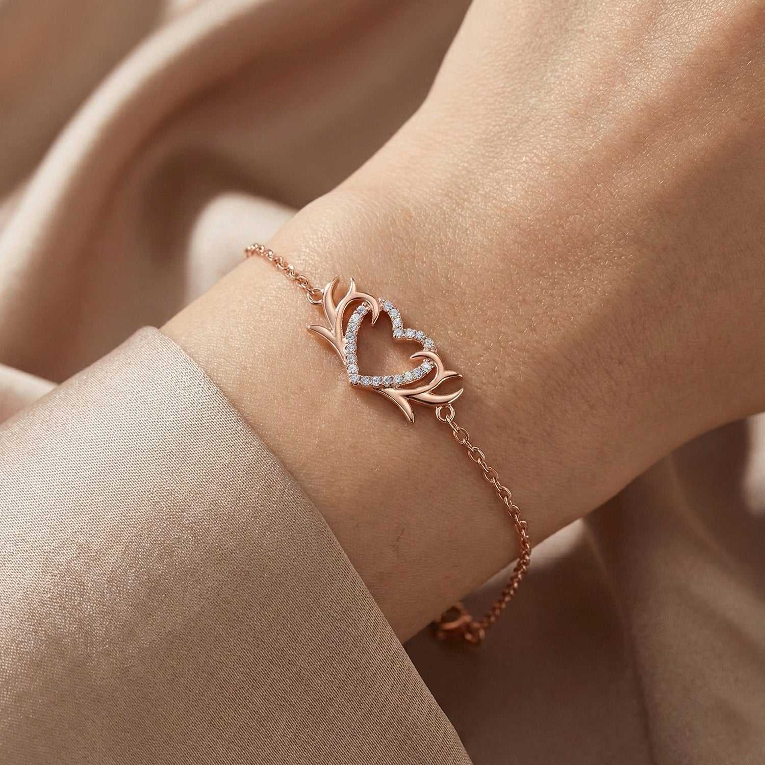 Tiny White Crystals Studded Valentine Gift Heart Bracelet