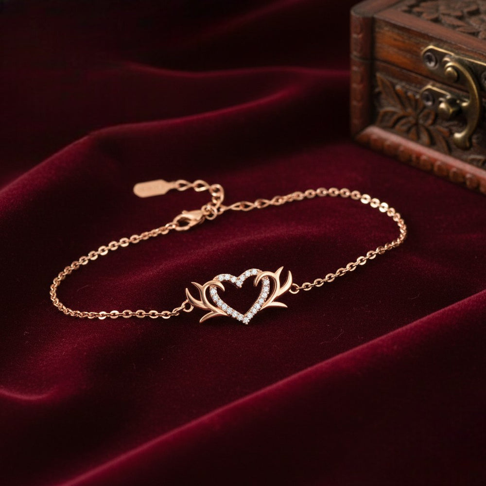 Tiny White Crystals Studded Valentine Gift Heart Bracelet