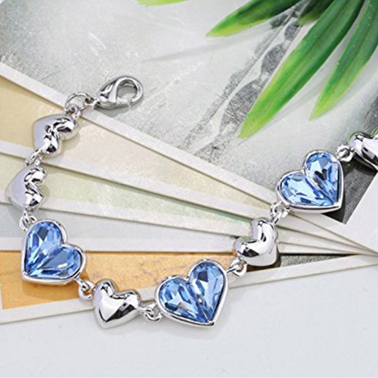 Blue Crystal Dual Heart Love Adjustable Bracelet