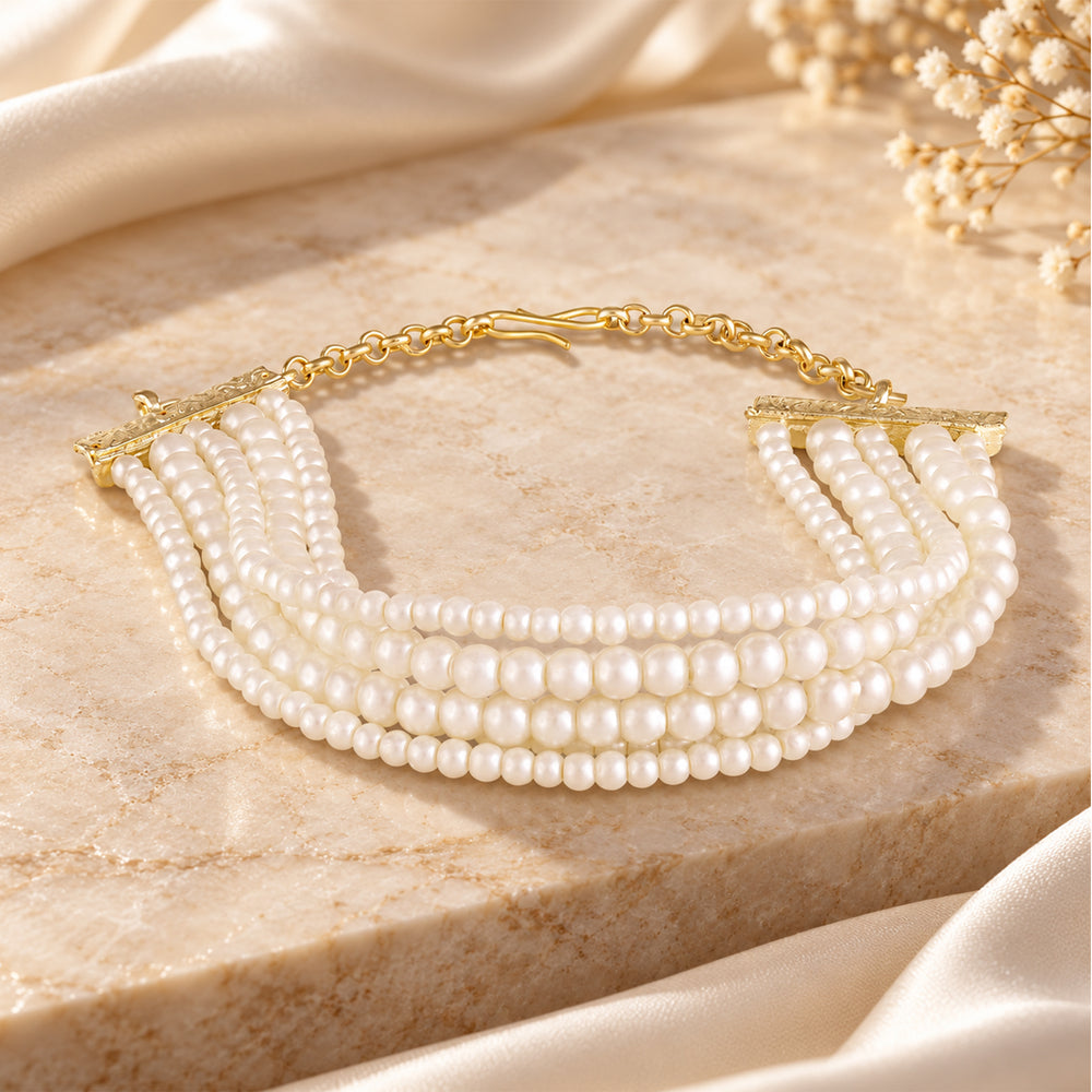 Meena Work Artificial Pearls Layred Bracelet