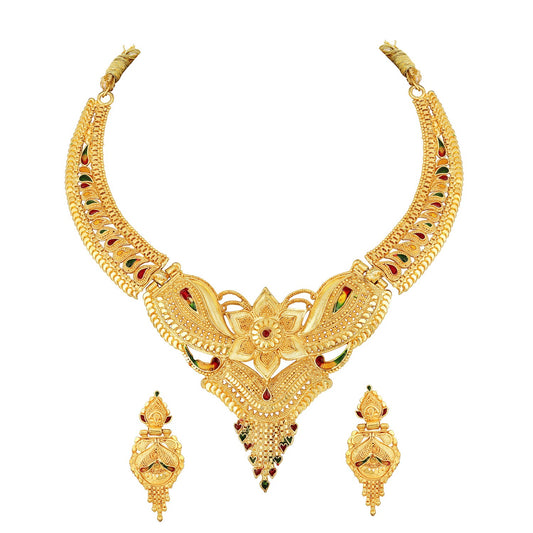 Traditional-floral-shaped-meenakari-work-necklace-set
