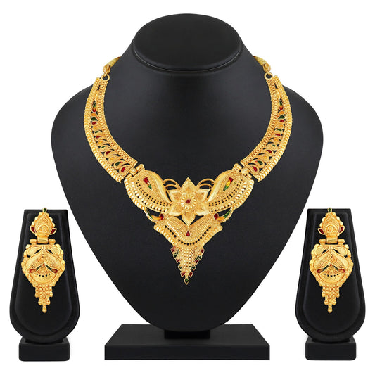 Traditional-floral-shaped-meenakari-work-necklace-set