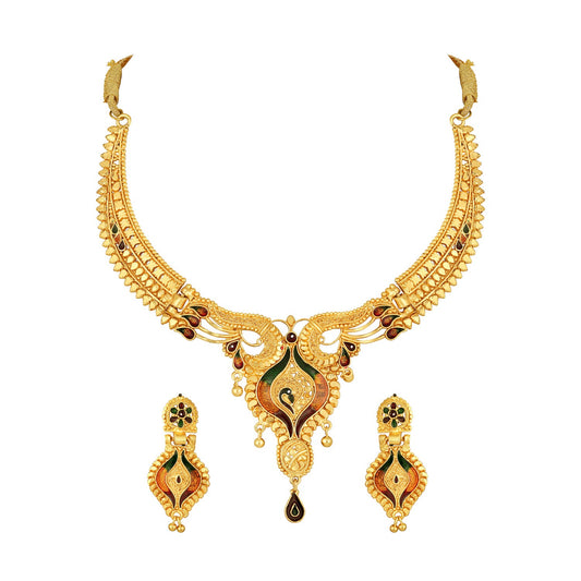 Colourful Peacock Shaped Meenakari Work Traditional Necklace Set