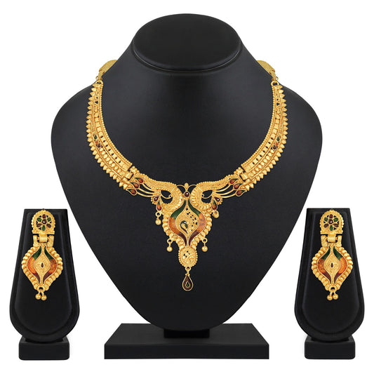 Colourful Peacock Shaped Meenakari Work Traditional Necklace Set