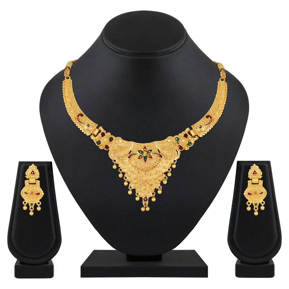 Colourful Peacock Shaped Meenakari Work Traditional Necklace Set